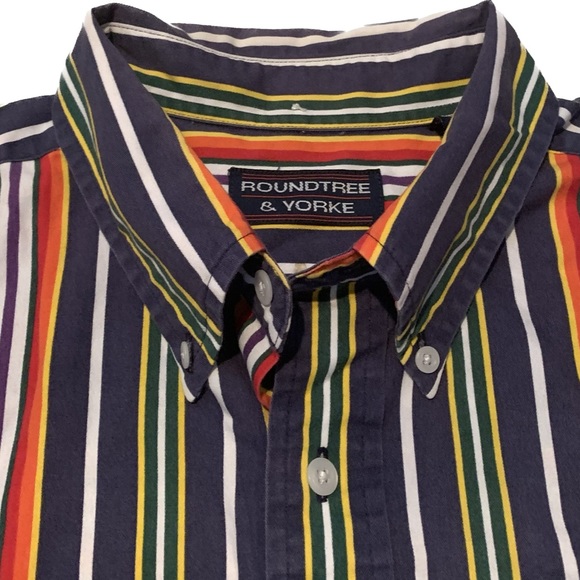 Rainbow Stripe Short Sleeve Button Up, Roundtree and Yorke, Hawaiian Shirt, L - Picture 3 of 3
